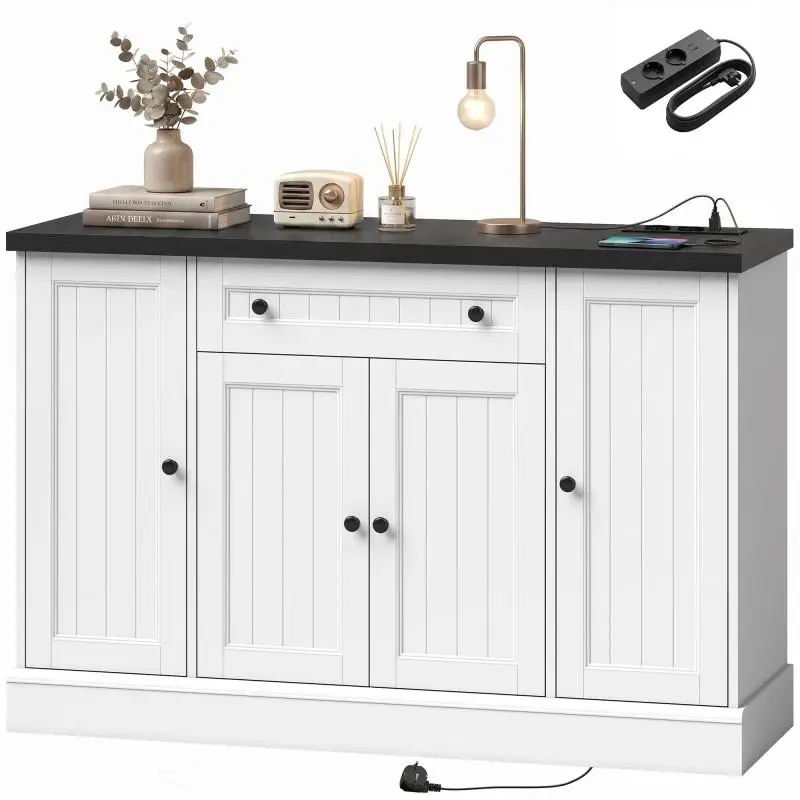 Sideboard with Charging Station, 120 cm, White and Black