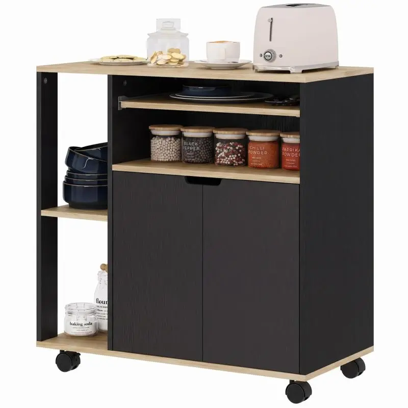 Kitchen Trolley with Adjustable Shelves, Black