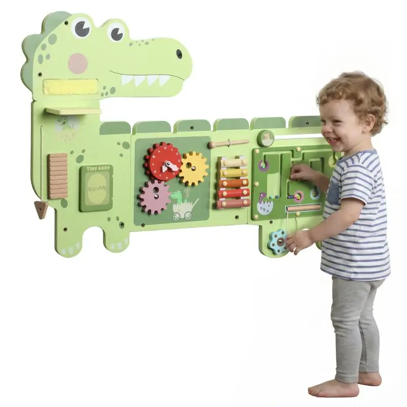 Wooden Montessori Busy Board, Dinosaur Theme