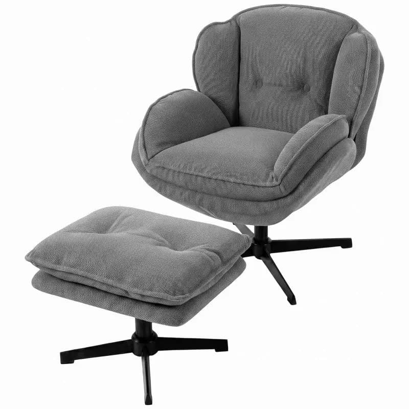 Recliner with height-adjustable footstool, for living room, grey