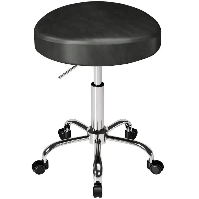 Height-Adjustable Rolling Stool with PU Seat