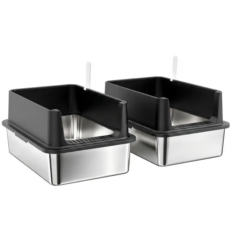 Set of 2 Stainless Steel Litter Boxes, 60 cm