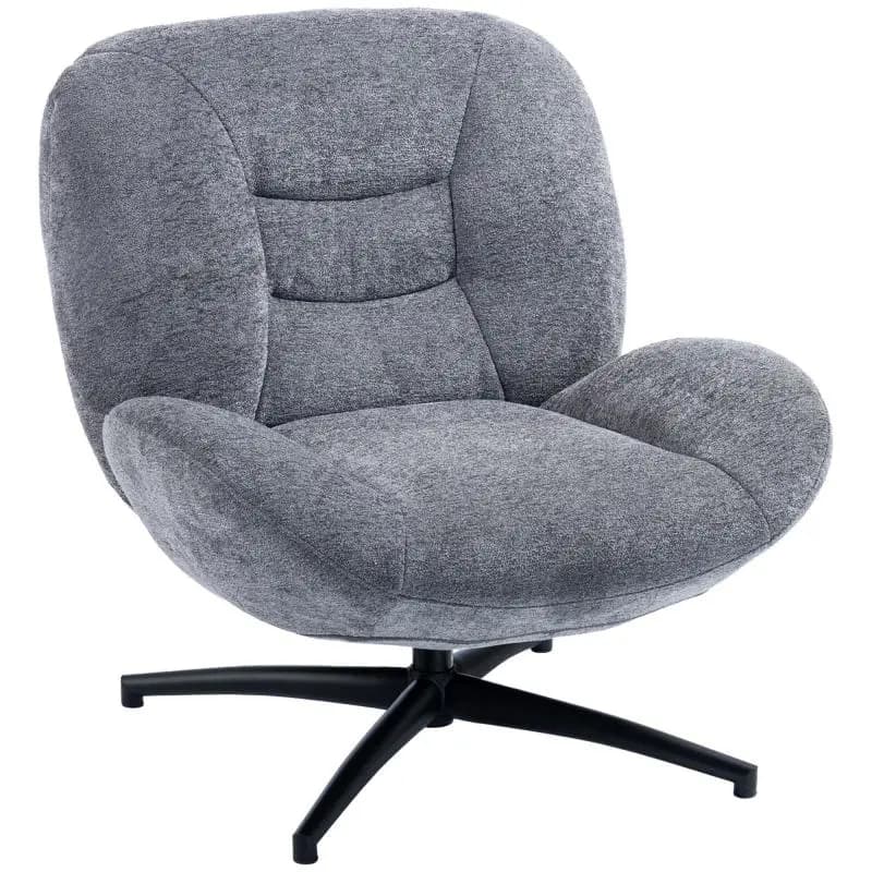 Swivel Living Room Lounge Chair with Wide Seat, Integrated Armrest, Chenille-Look Finish, Dark Grey