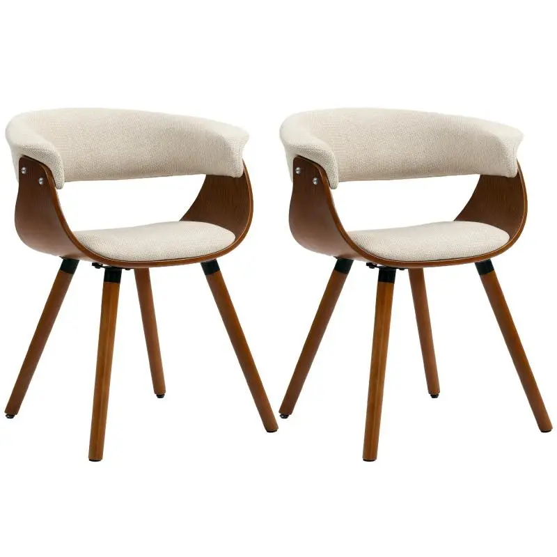 Set of 2 Dining Chairs / Kitchen Chairs with Backrest, Linen-Look Finish