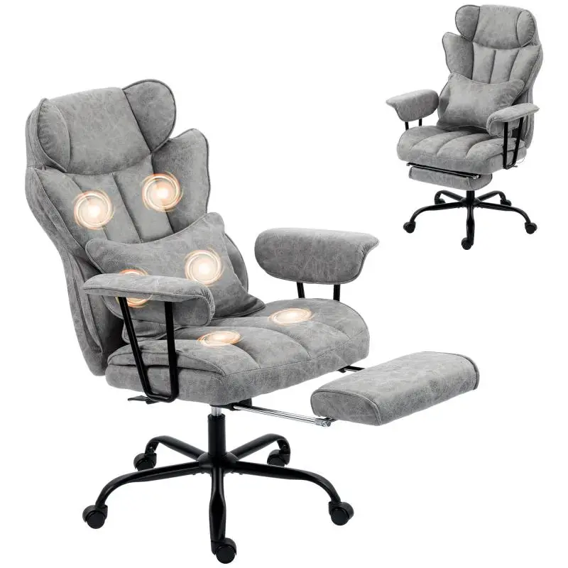 Office chair with 6-point massage and heat, desk chair, grey