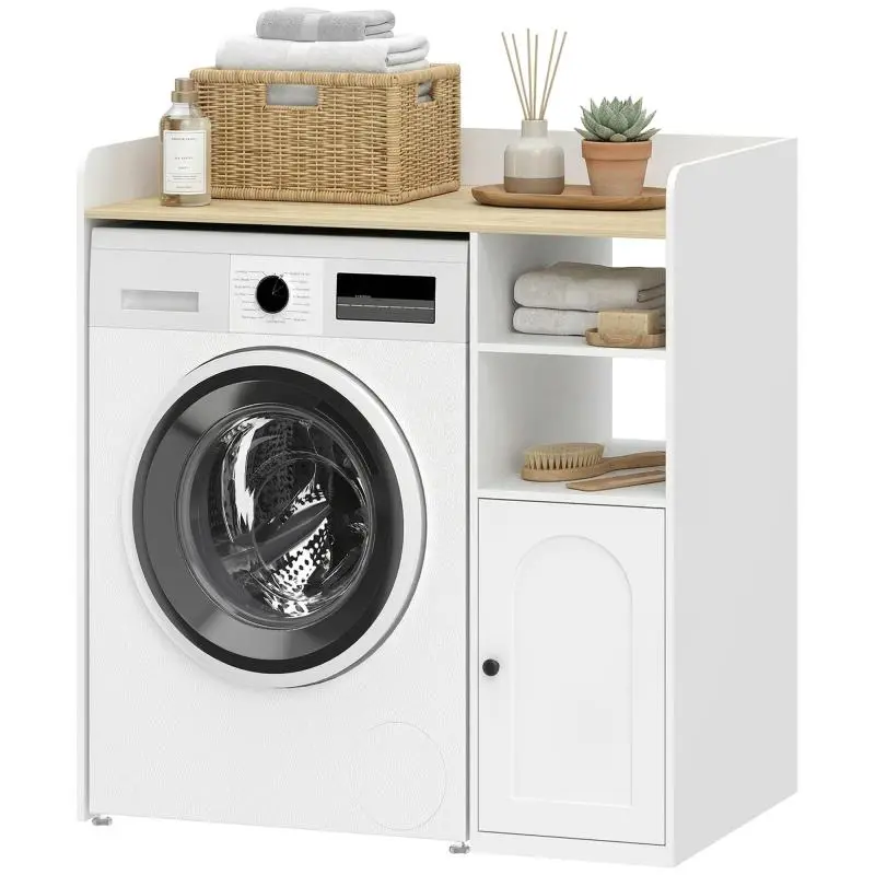 Washing Machine Cabinet, White and Natural, 93.5 cm
