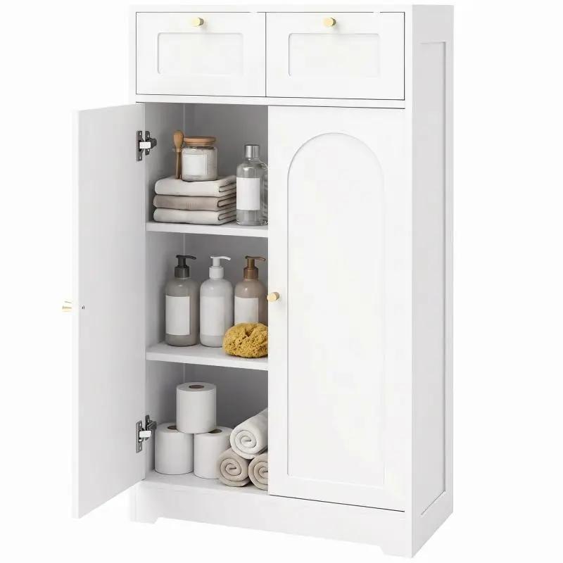 Narrow Bathroom Cabinet with 2 Drawers, White