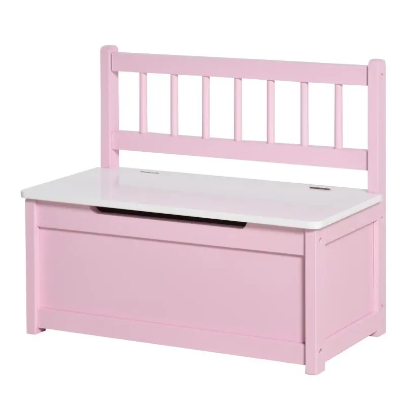 Wooden Toy Chest for Children Aged 2–5 with Safety-Close Piston, 40 kg Capacity, Pink and White