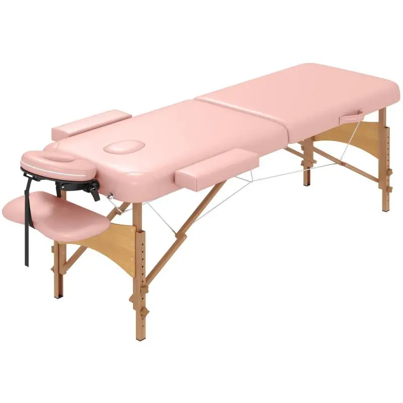 Foldable Massage Table with Adjustable Height, Pink