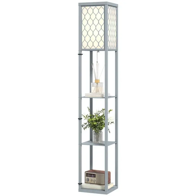 Floor Lamp with 3 Shelves, Light Grey