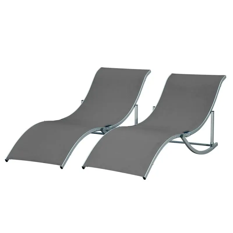Set of 2 Foldable Garden Loungers, Aluminum and Textilene Sun Lounger, 61x165x63 cm