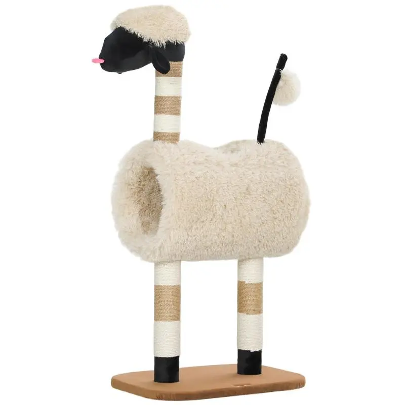 Sheep-Shaped Cat Scratching Tree with Tunnel