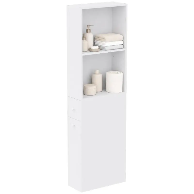 Slim Bathroom Cabinet with Wheels and Drawer