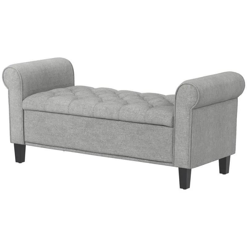 Storage Bench with Rolled Arms, Light Grey