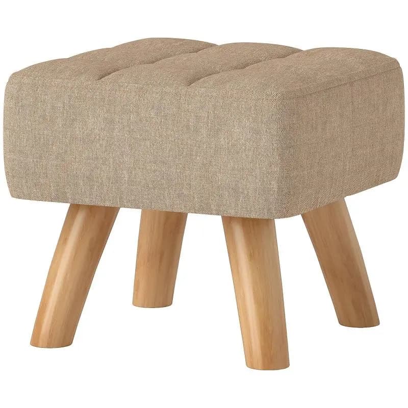 Linen-Look Fabric Footstool Pouf with Rubberwood Legs