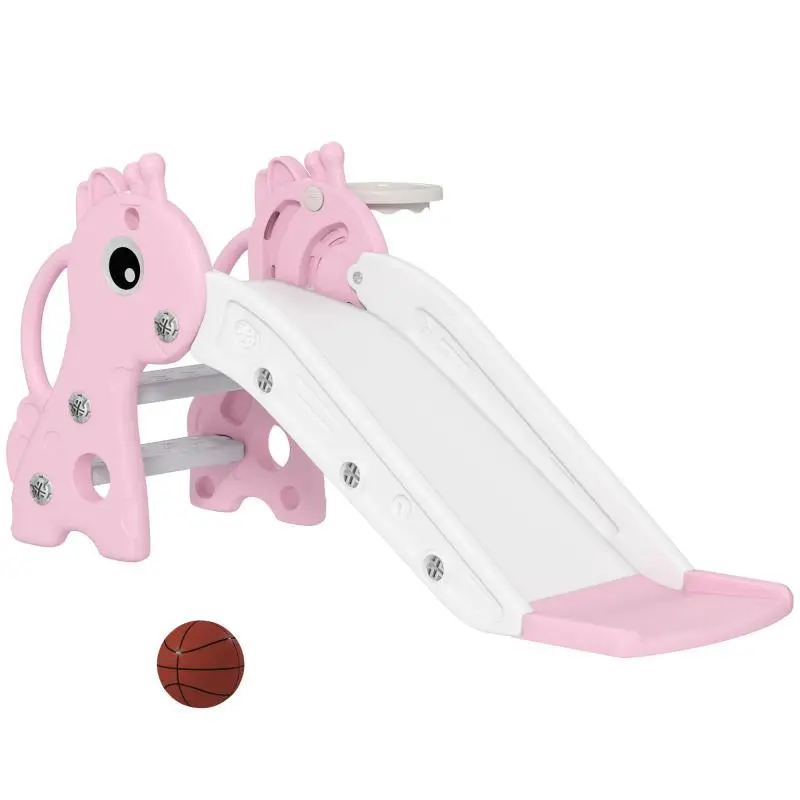 Children’s Slide with Ladder and Basketball Hoop, Pink