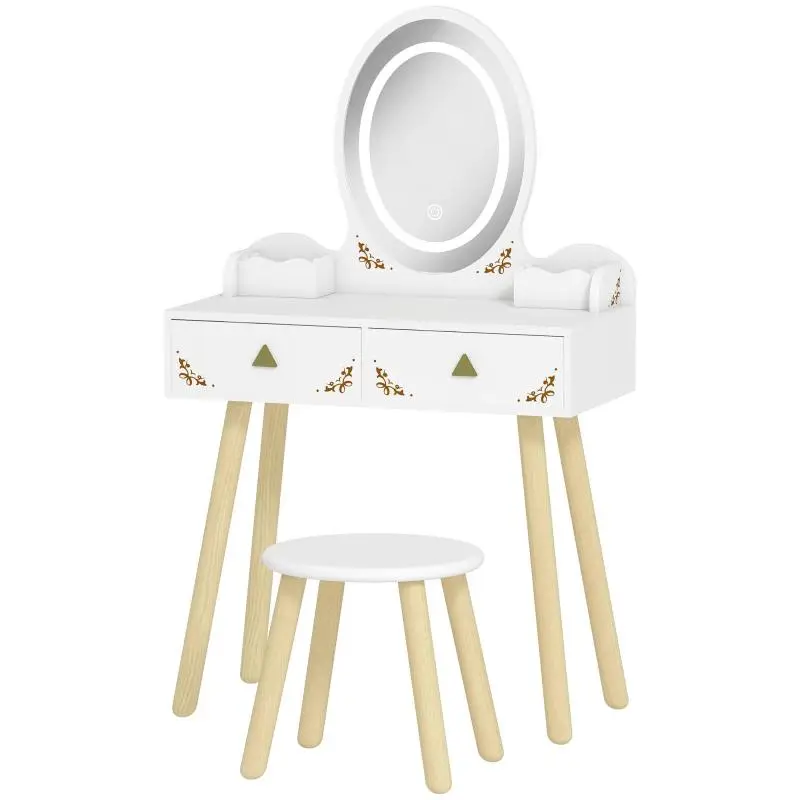 Children’s Vanity Set with Light-Up Mirror, White
