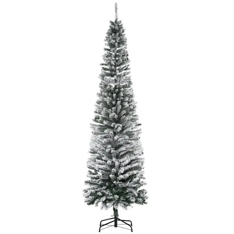 Green PP Flocked Christmas Tree with 738 Fire-Retardant Tips and Stainless Steel Base, Diameter68x225 cm