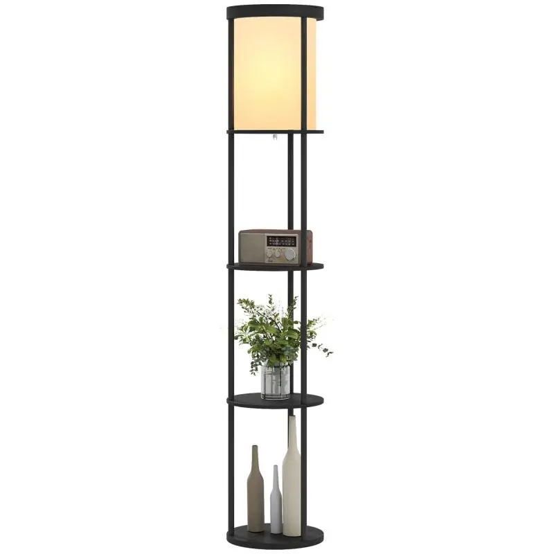LED Floor Lamp with Shelves, Foot Switch and Remote