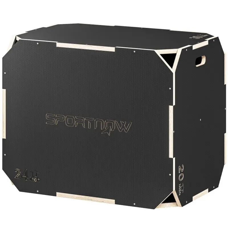 3-in-1 Wooden Plyo Box, Non-Slip Plyometric Jump Box with Handles for Home and Gym Training, 76x61x51 cm, Black