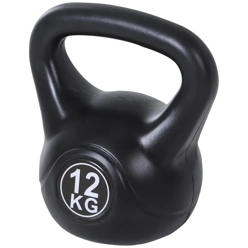 12kg Kettlebell for Sports and Fitness with Flat Base and Handle – Weight for Home Gym and Commercial Gym Workouts – 27x21x31 cm, Black