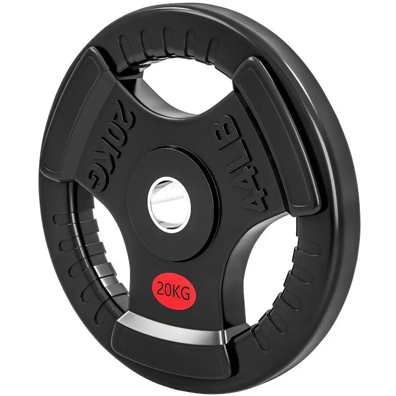 20 kg Weight Plate Set with 5 cm Hole and 3 Grips, Plastic-Coated Steel, Black