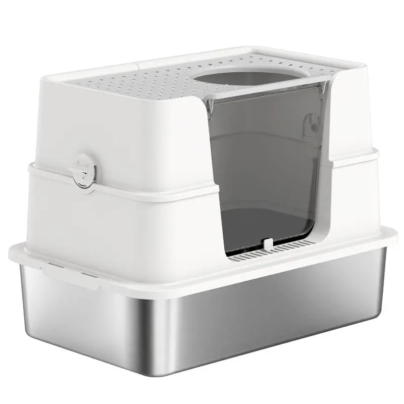Enclosed Stainless Steel Cat Litter Box, XL