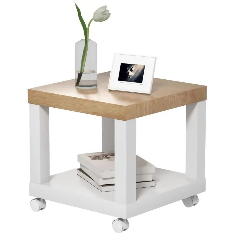 Side Table with Wheels and Shelf, 40 cm
