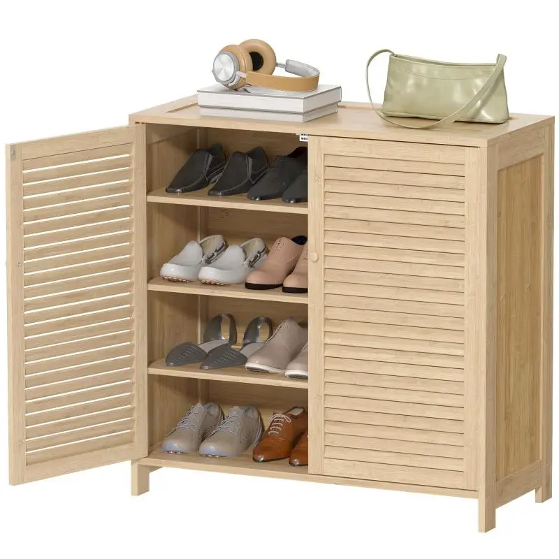 Bamboo Shoe Cabinet with Adjustable Shelves, 14 Pairs