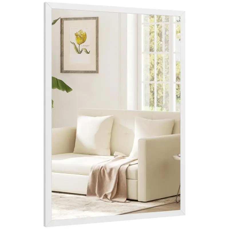 Rectangular Wall Mirror with Hooks, 40 × 60 cm, White