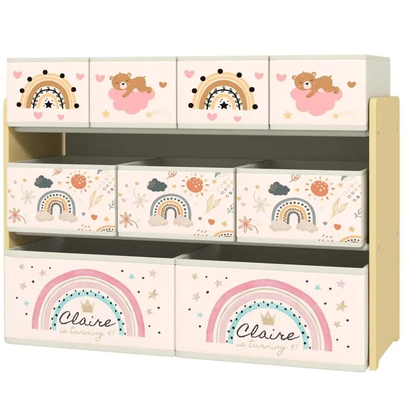 Children's Toy Storage Unit with 9 Fabric Bins