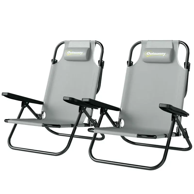 Set of 2 Foldable Camping Chairs, Light Grey