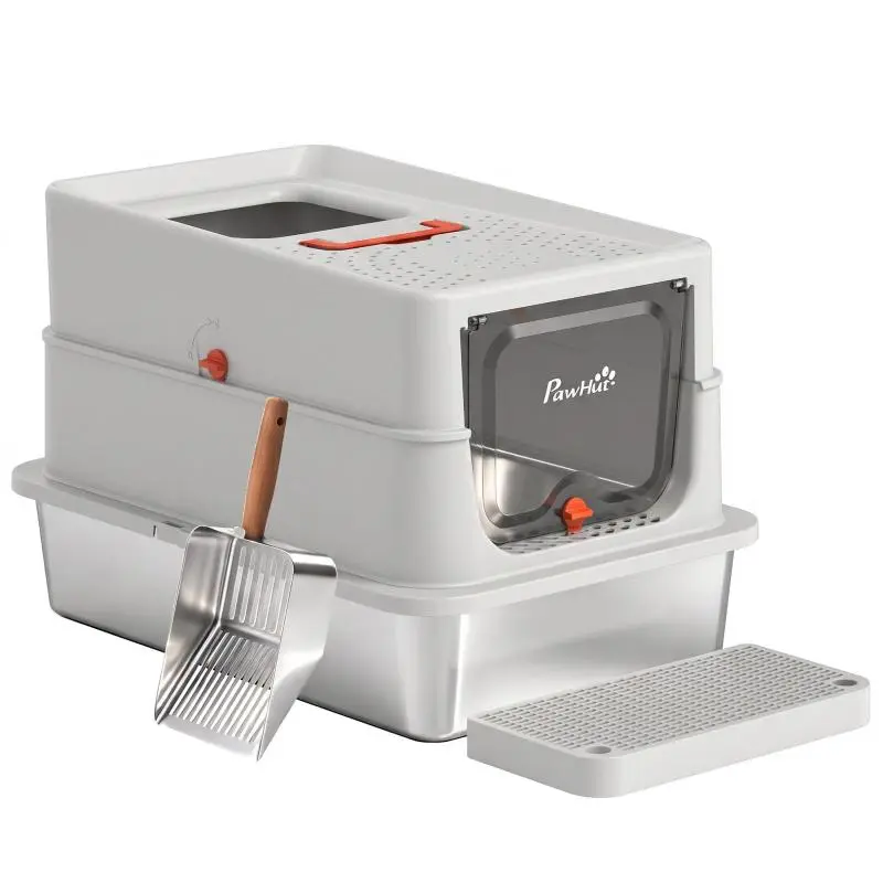 Stainless Steel Cat Litter Box, 90 L, Light Grey