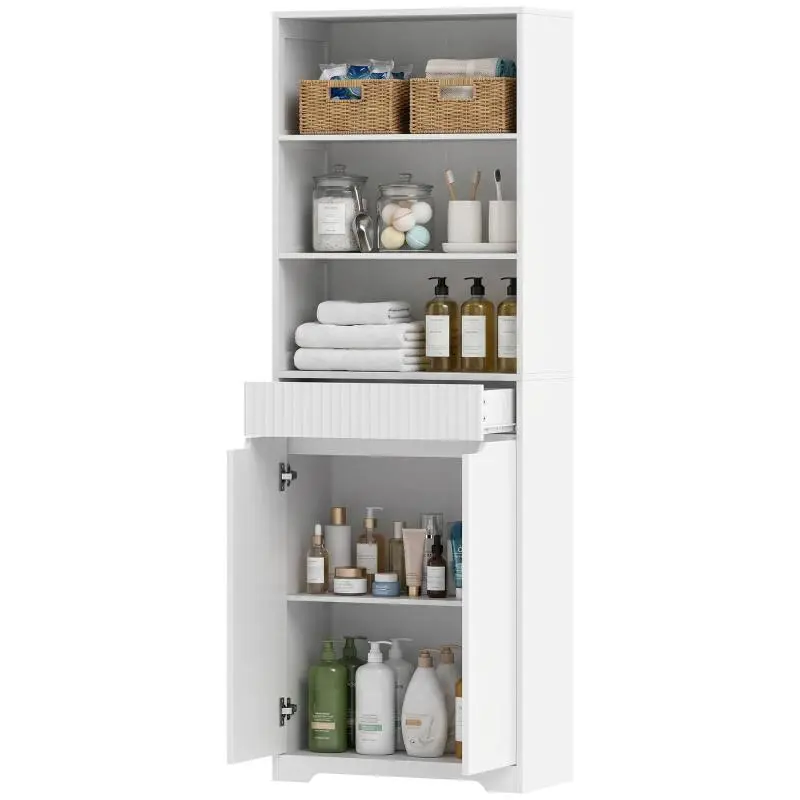 Tall Bathroom Cabinet with 3 Open Shelves and Drawer