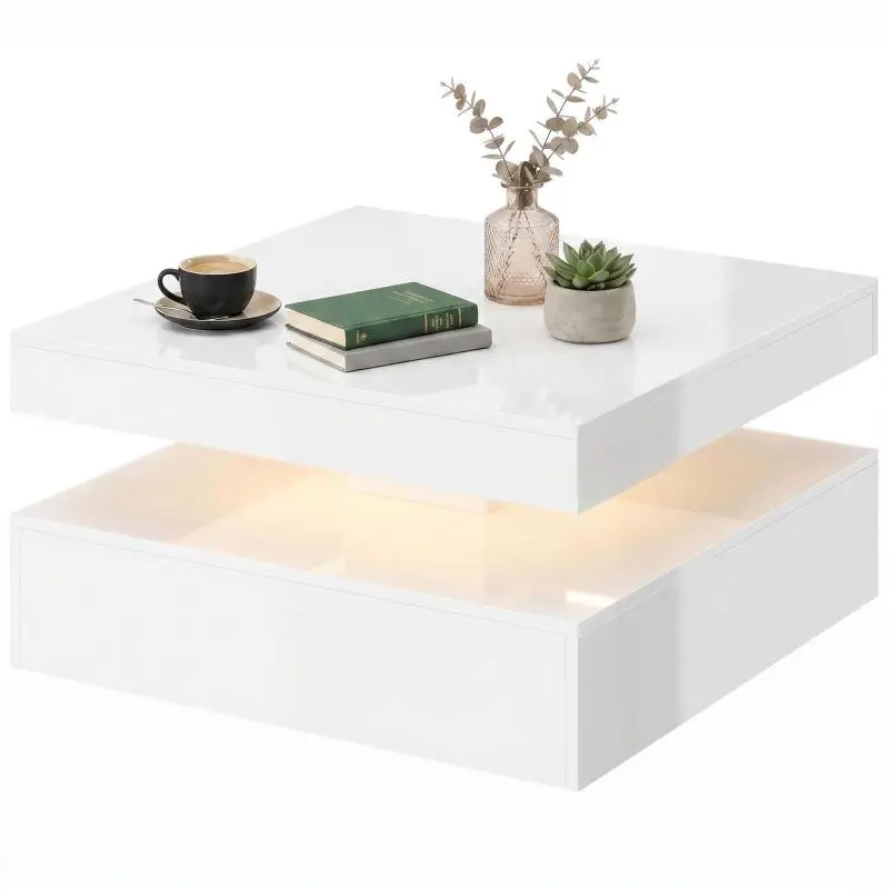 High-Gloss White Coffee Table with RGB LED