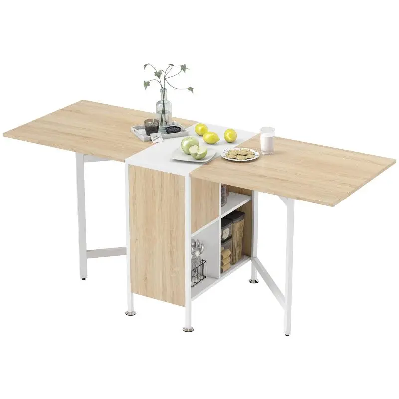 Foldable Dining Table with Shelving, 169 cm