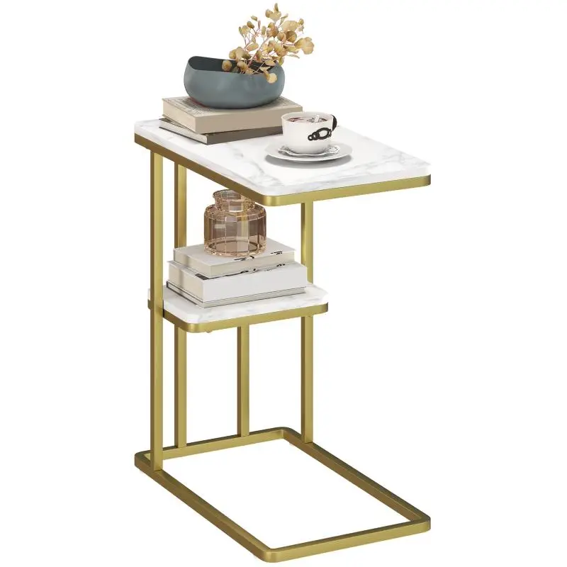 C-Shaped Side Table with Shelf