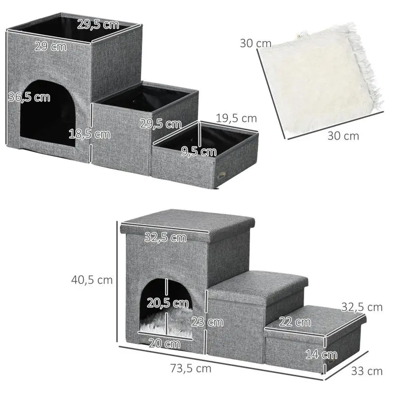 3-Step Pet Stairs with Storage and Cushion