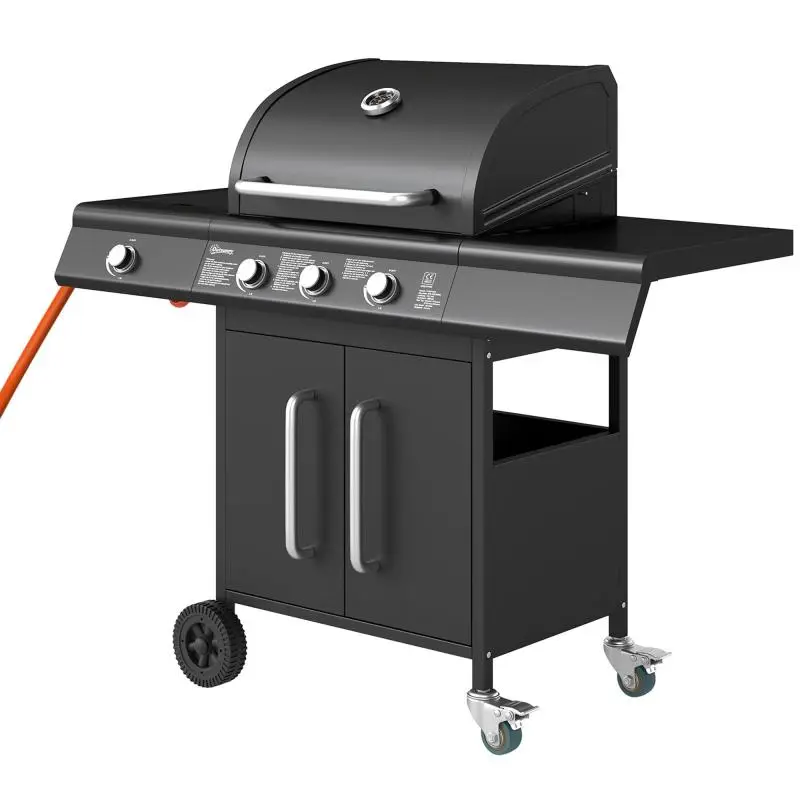 Mobile Gas Grill with Side Burner and Storage