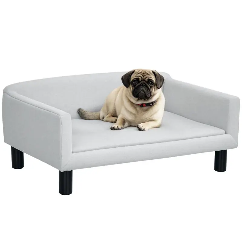 Velvet Dog Sofa Bed with Backrest, Light Grey