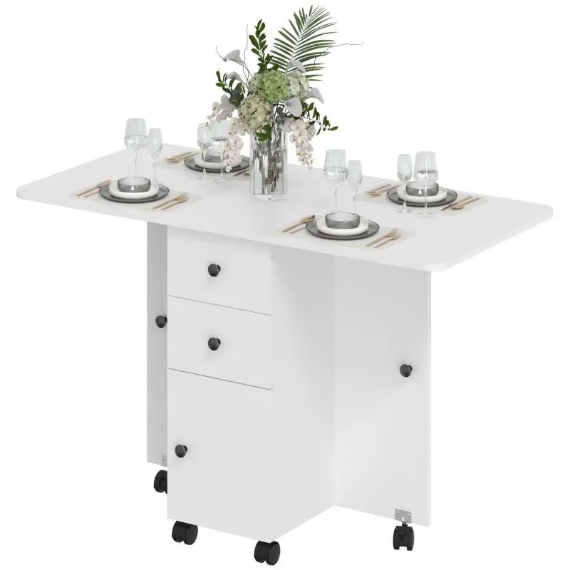 Foldable Dining Table With Drawers and Cabinet