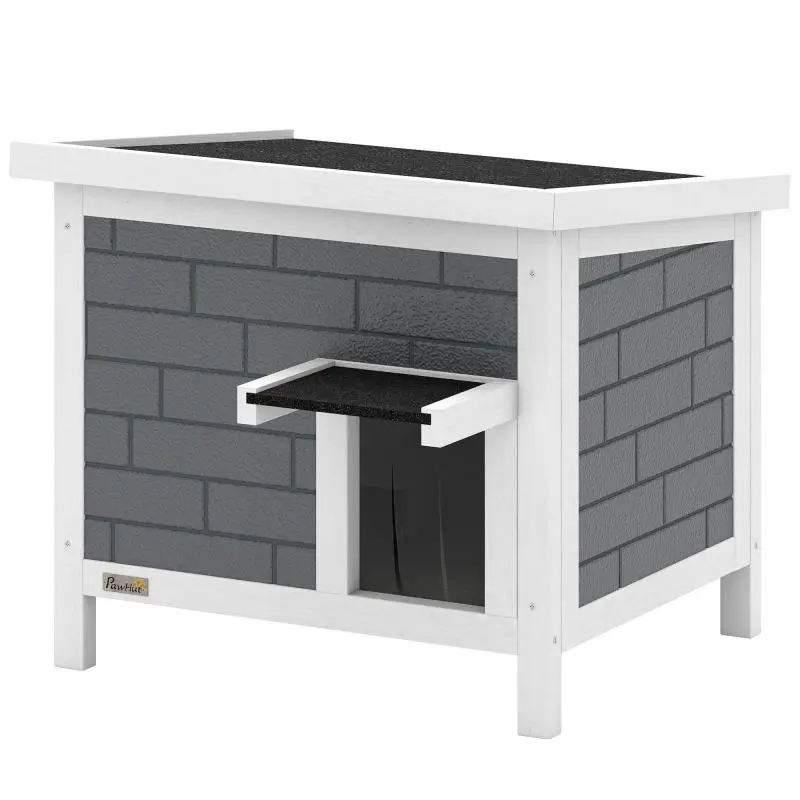 Weatherproof Wooden Cat House with Hinged Roof, 61 cm