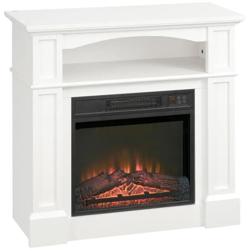 Electric Fireplace with 3D LED Flame Effect, White/Black