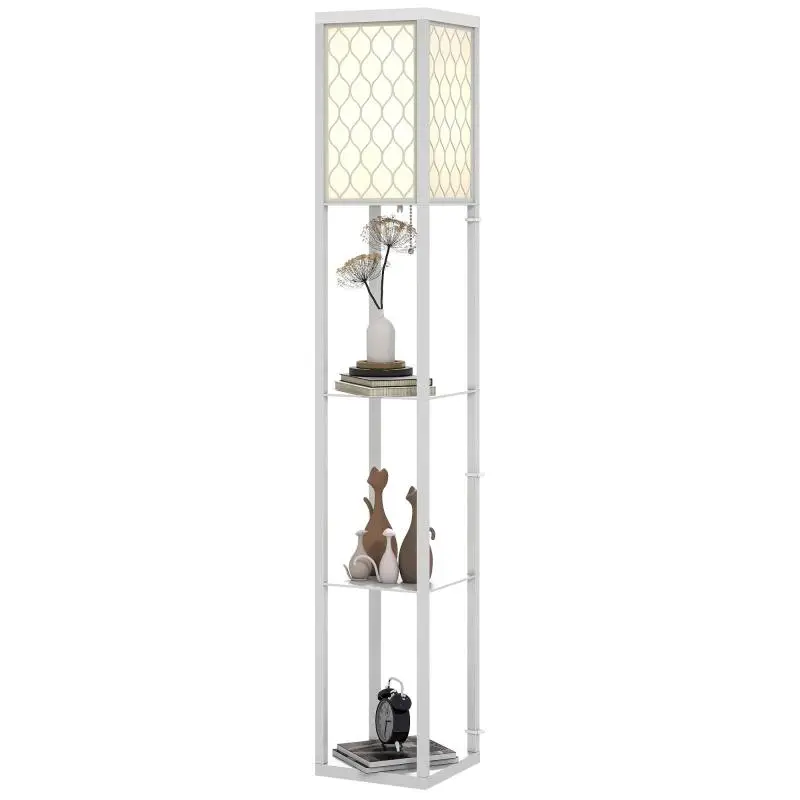 Floor Lamp with 3 Shelves, White