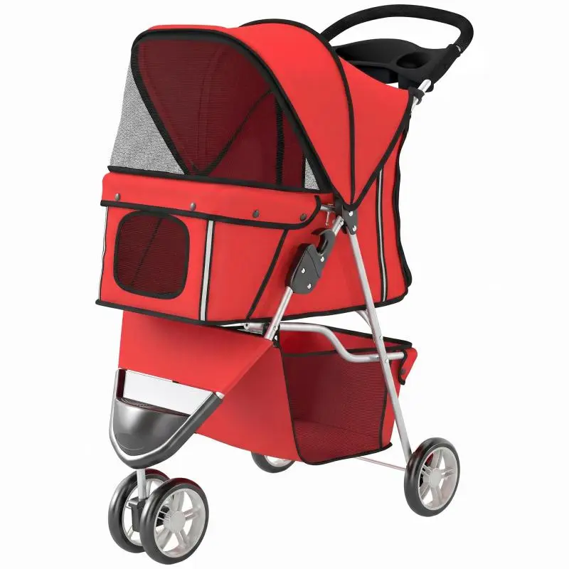 Foldable Dog Stroller with Storage Basket, Black