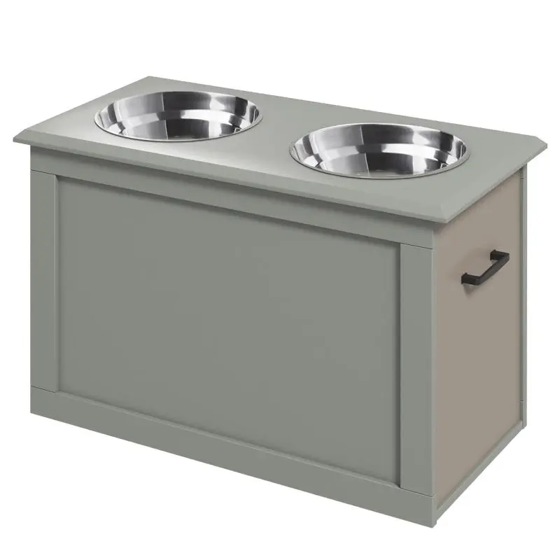 Elevated Dog Feeding Station with Storage and 2 Bowls
