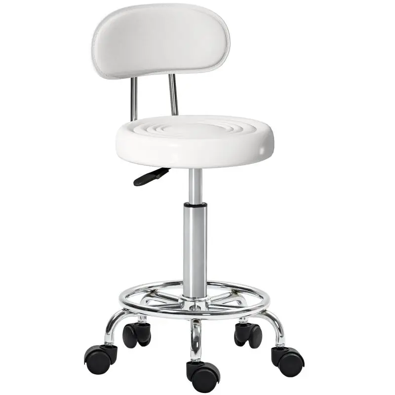 Rolling Stool with Backrest and Footrest