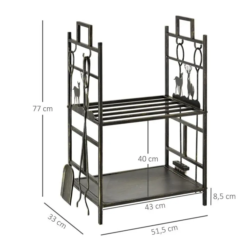 Firewood Stand with Fireplace Tools, 51.5 x 33 x 77 cm