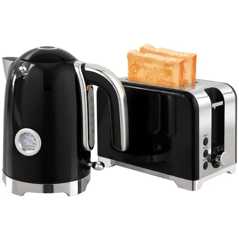 Kettle and Toaster Set with Thermometer, Black