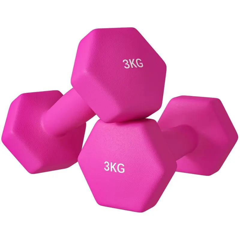 Pair of 3 kg Hex Dumbbells, Pink